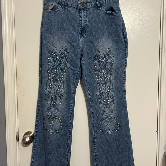 Denim - Y2K Embroidered Denim Flare Jeans